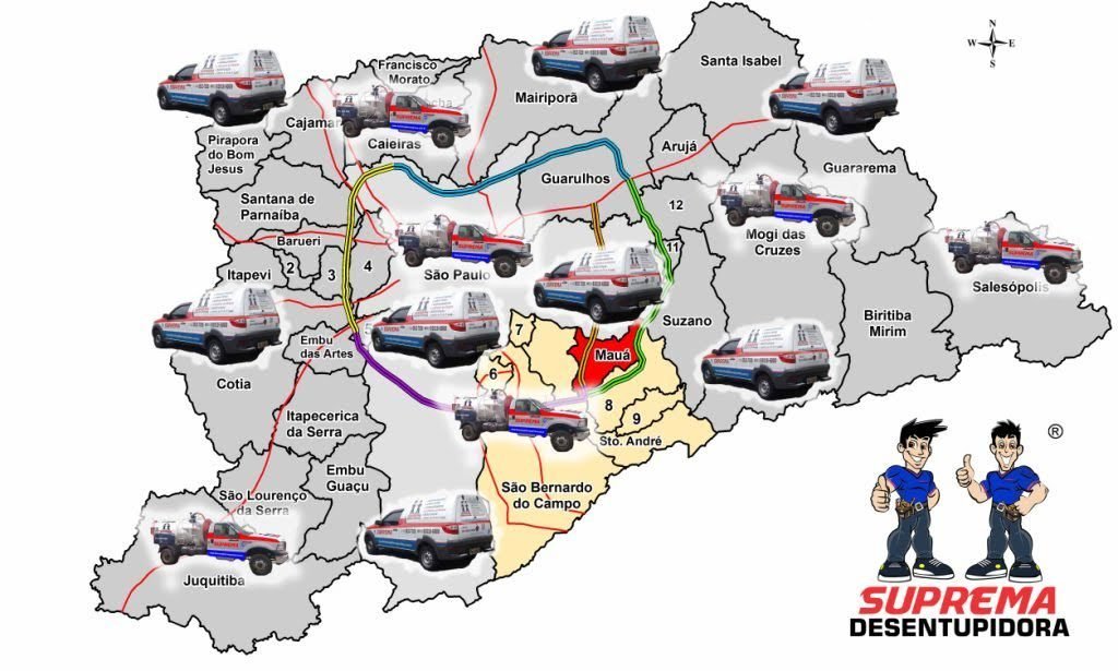 Mapa de atendimento da Suprema Desentupidora na Grande São Paulo — Macatuba - SP